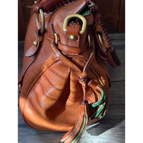Dooney & Bourke Natural Brown Florentine Leather Satchel Top Handle Bag Purse - Picture 14 of 16